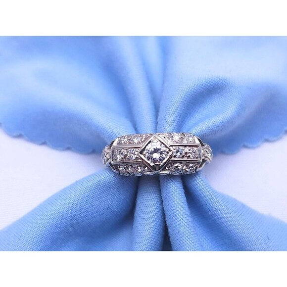 Unique 14K Karat Solid White Gold Designer Resizable Diamond Ring - Size 4-6